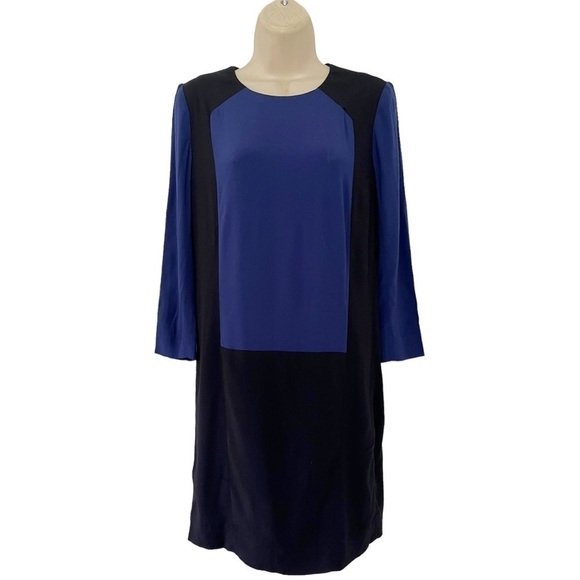Sandro Women's Sz 1 (S) Black Blue Color Block 3/4 Sleeve Shift Dress - Picture 1 of 7